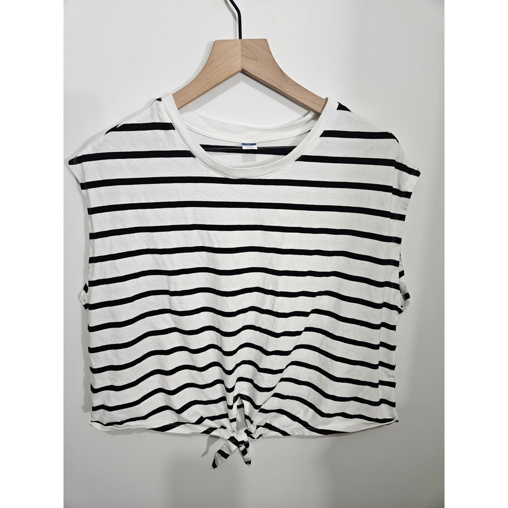 Old‎ Navy Womens XL Black White Striped Sleeveless Front Tie Knot Crop Tank Top
